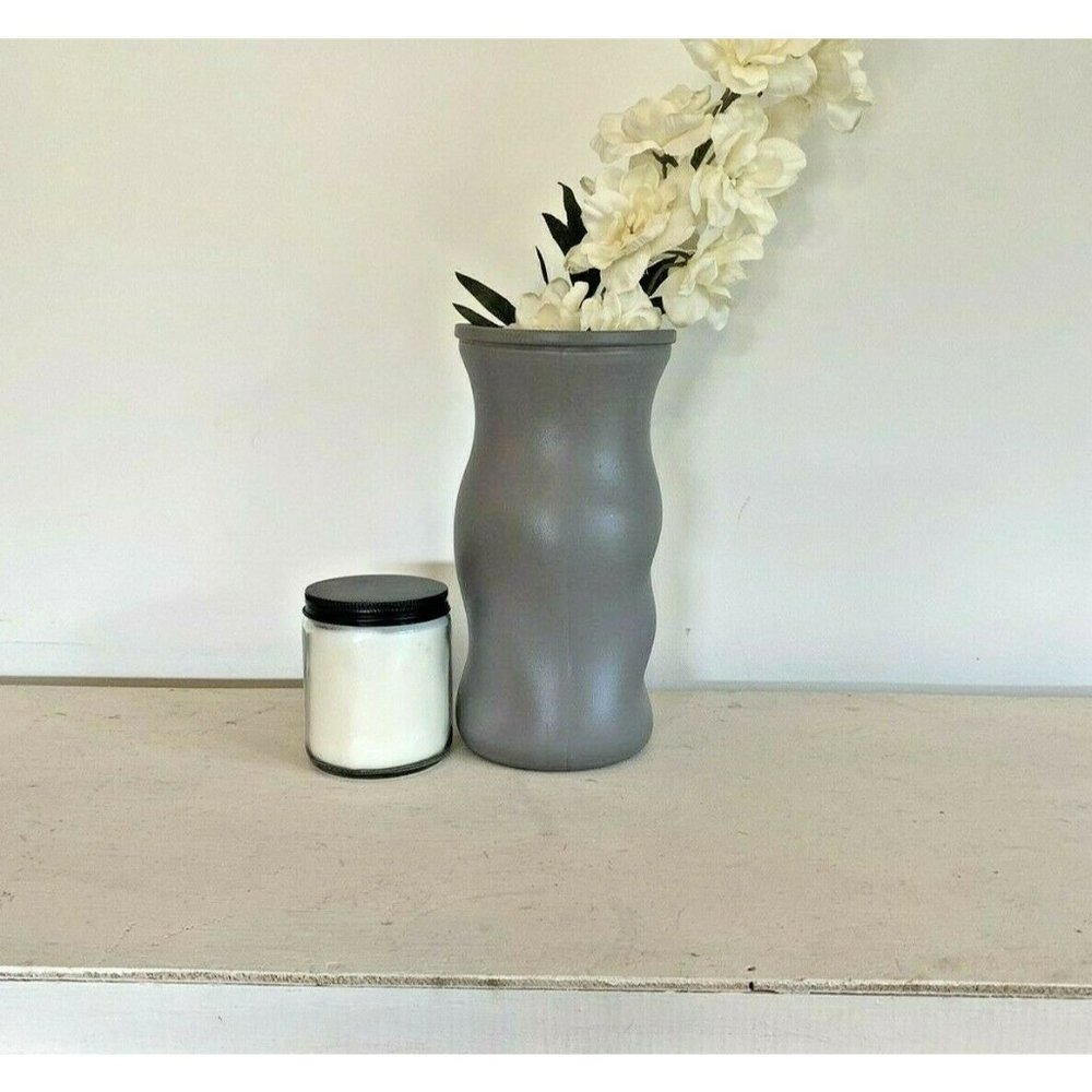 Geometric Glass Vase Taupe 8.5" Minimalist Boho Decor Hand Painted Cute Gift
